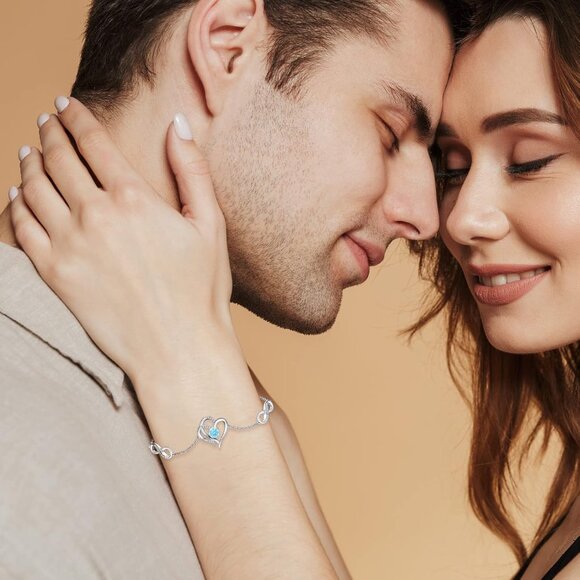 Infinity Love Heart Birthstone Silver Bracelet for Women, 12 Colors, Gift Idea - Picture 5 of 6